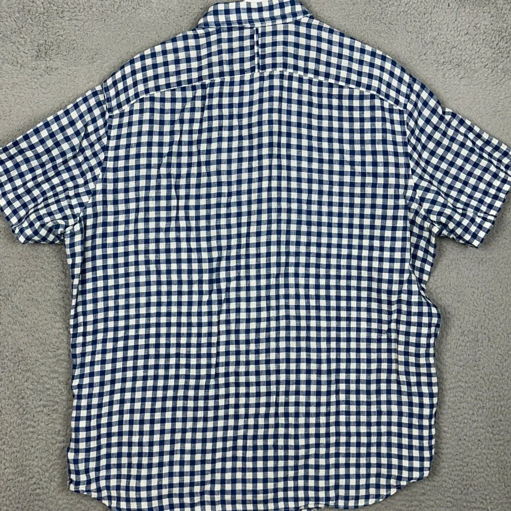 Banana Republic Linen Shirt Mens XL Camden Fit Blue Gingham Button Down Pocket
